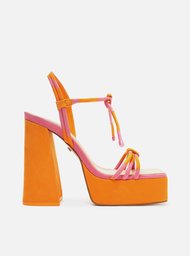 Sandália Laranja Nobuck Meia Pata Tiras Rosa