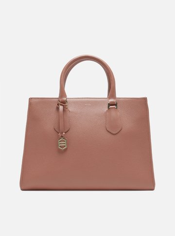 Bolsa Tote Rosa Couro Grande Bag Charm Metal