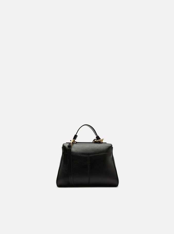 Bolsa Satchel Preta Couro Pequena Bag Charm Nó