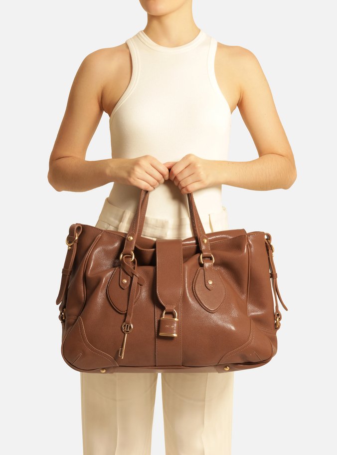 Bolsa Tote Caramelo Couro Média Cadeado