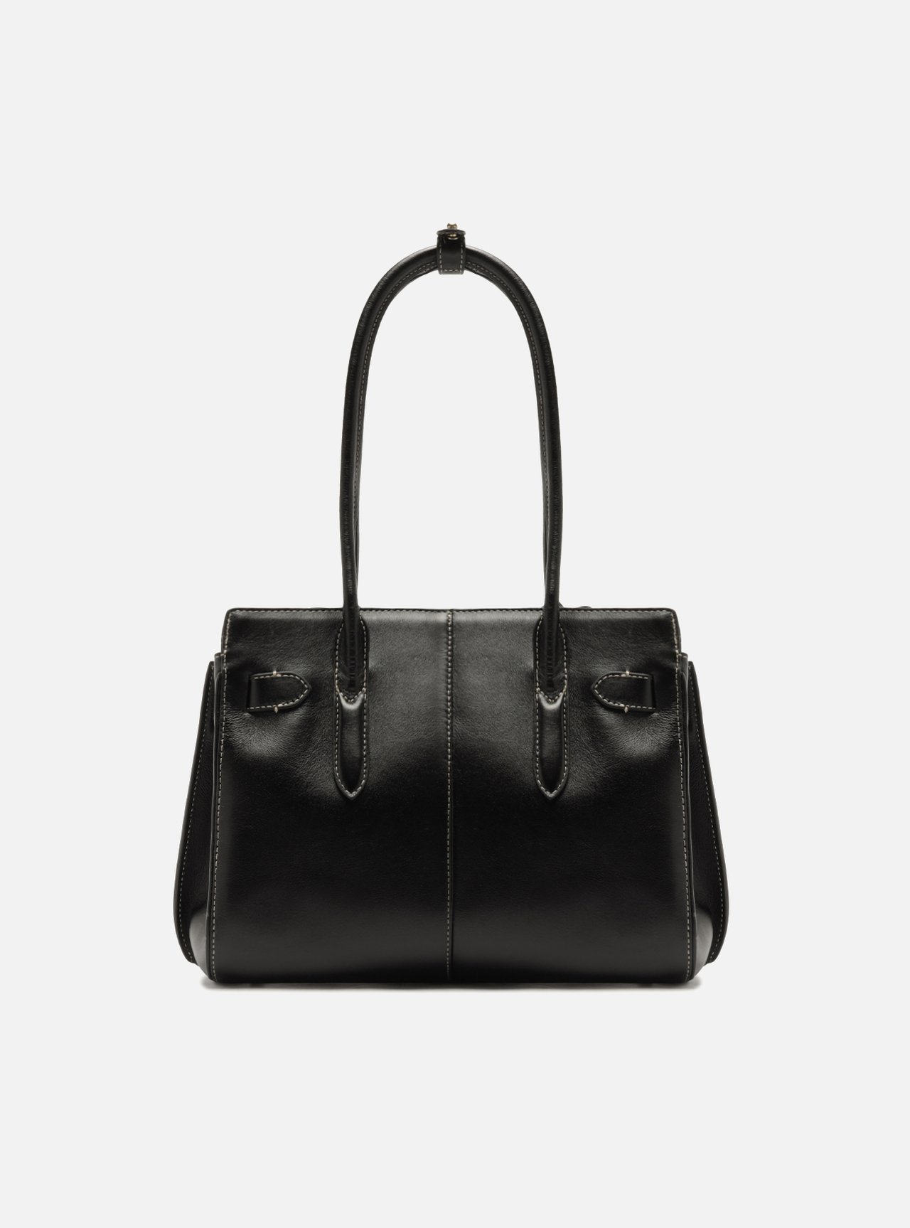 Bolsa Tote Preta Couro Média Metais — foto 3