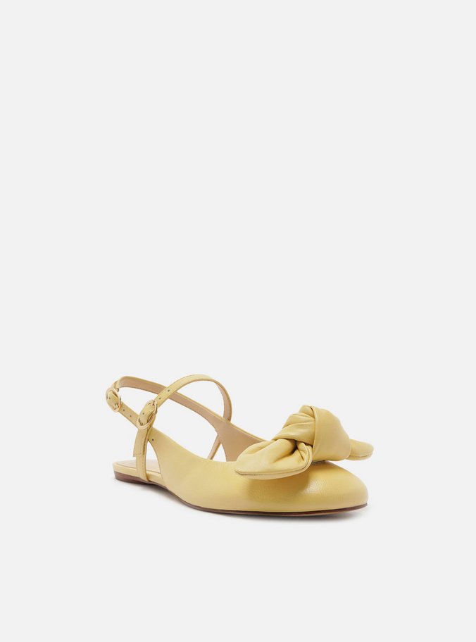 Sapatilha Boneca Amarela Couro Slingback Laço