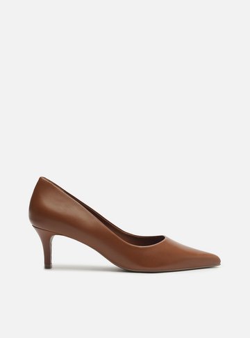 Scarpin Marrom Couro Salto Baixo Fino Bico Fino