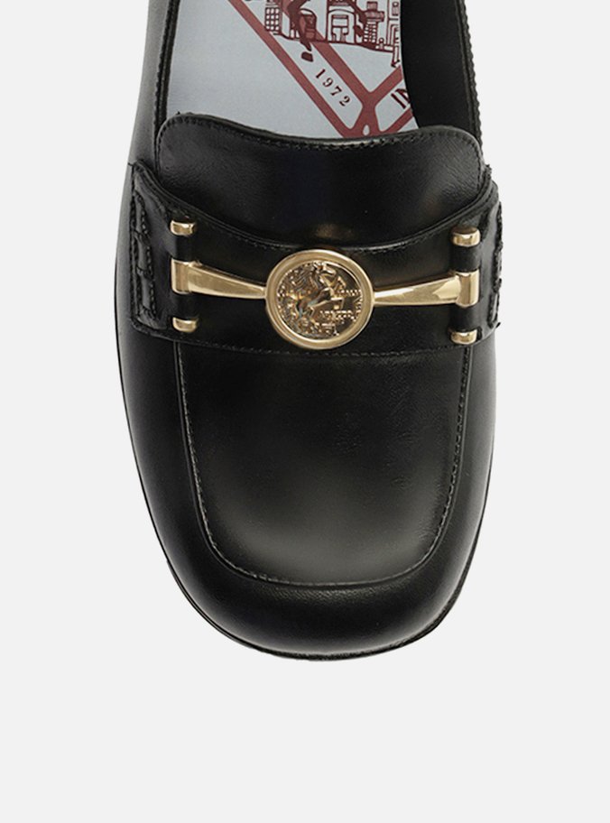Loafer Preto Couro Bloco Medalha
