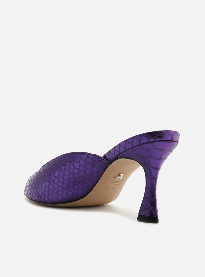 Mule Roxa Snake Metal Salto Alto Aberta