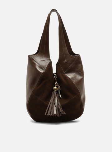 Arezzo — Bolsa Hobo Marrom Couro Grande Franja