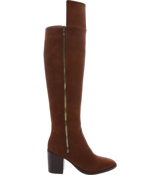 Bota Over the Knee Zíper Dourado Dark Cacau