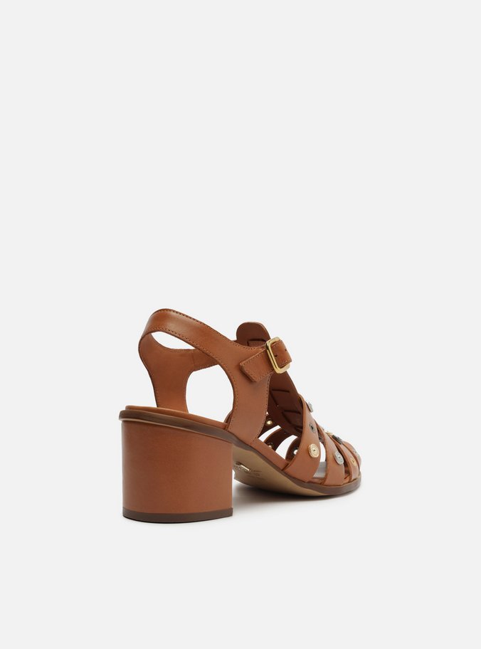 Sandália Marrom Couro Bloco Huarache Metal