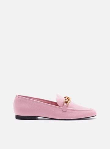 Mocassim Rosa Couro Bridão Metal Textura