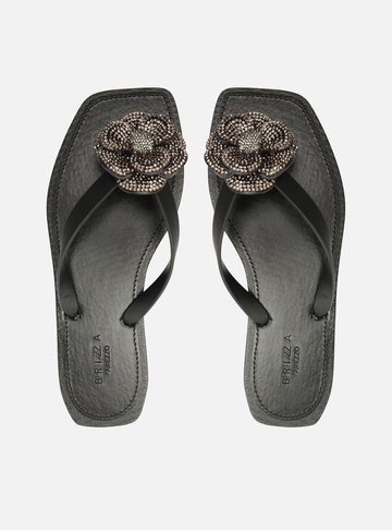 Chinelo de Dedo Preto Recouro Square Flor Strass