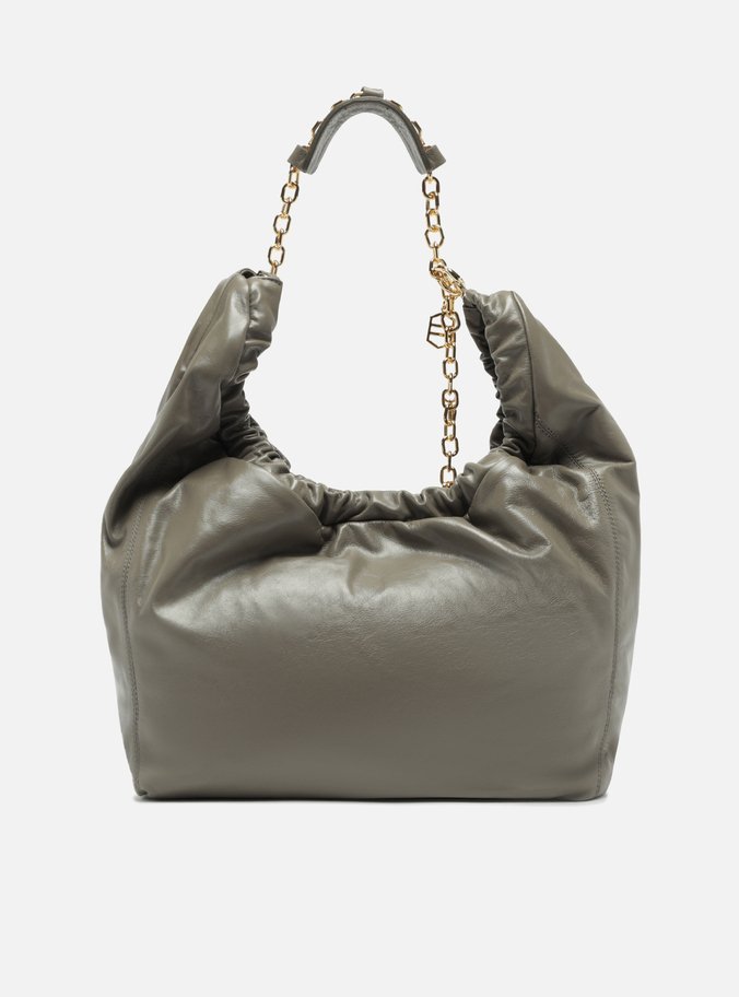 Bolsa Hobo Cinza Couro Olívia Grande