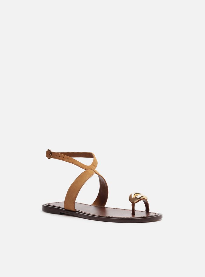 Sandália Rasteira Marrom Nobuck Metal Bold
