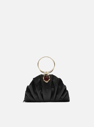 Bolsa Clutch Preta Couro Pequena Pedra