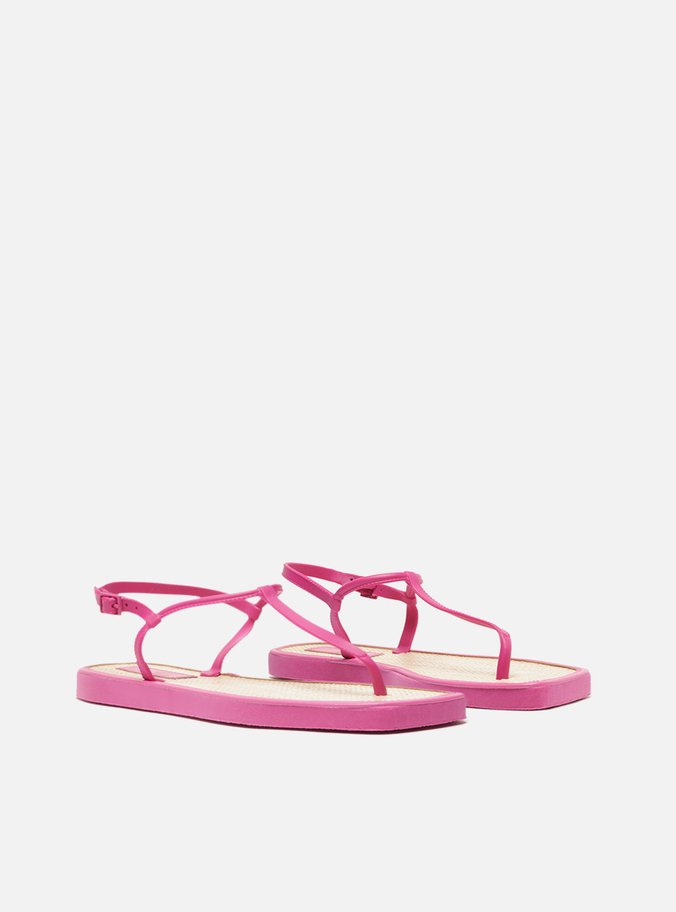 Sandália Rasteira Rosa Slim Square Palmilha