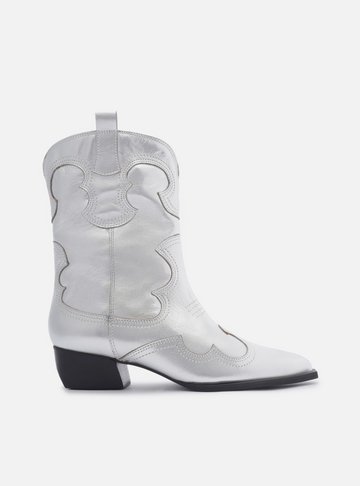 Bota Prata Couro Cano Curto Western Folk