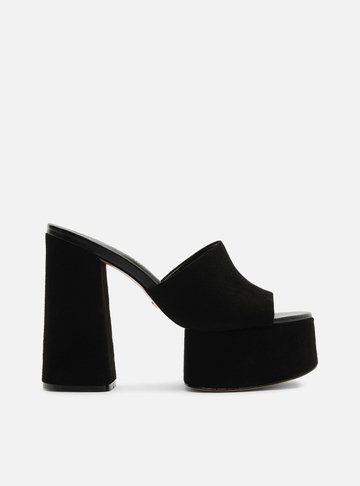 Sandália Preta Camurça Bloco Meia Pata Tira TIG