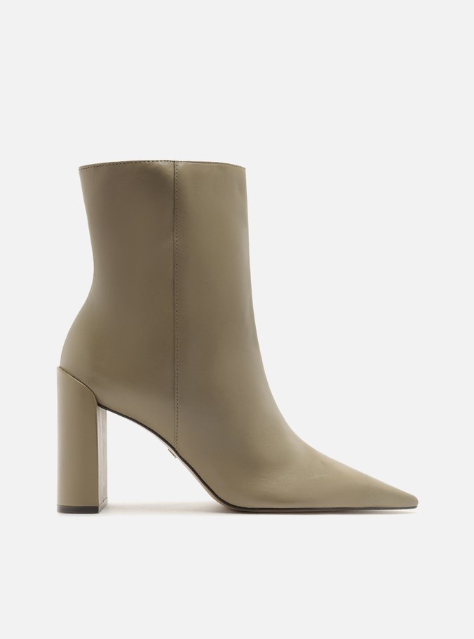 Bota Cinza Couro Cano Curto Salto Bloco