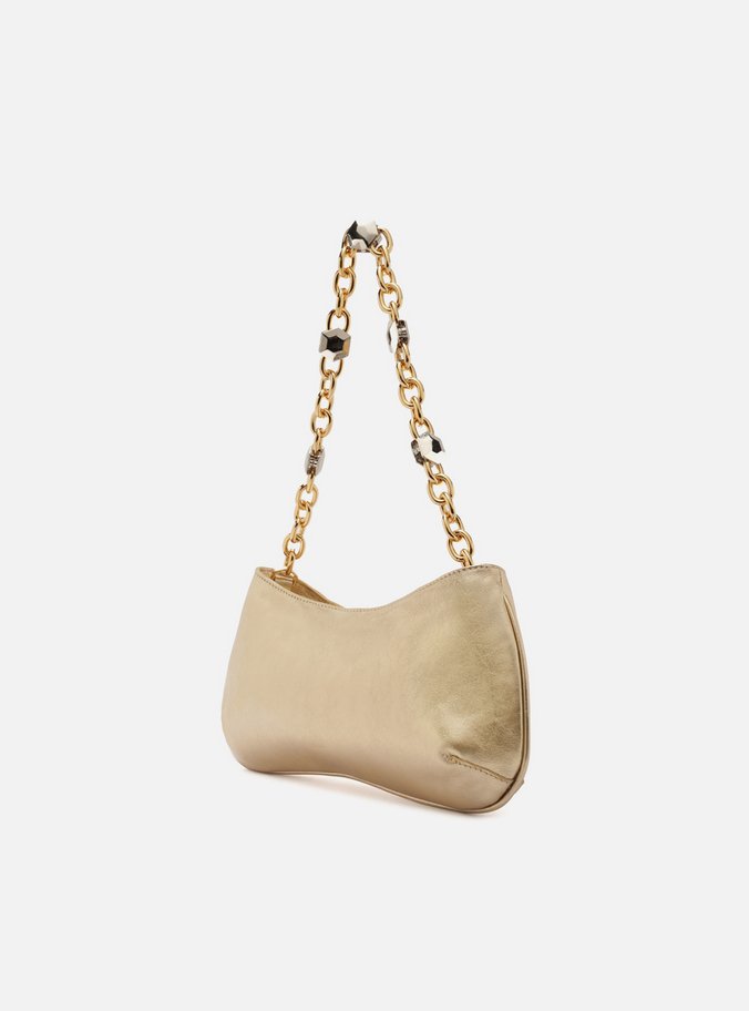 Bolsa Baguete Dourada Couro Média Corrente