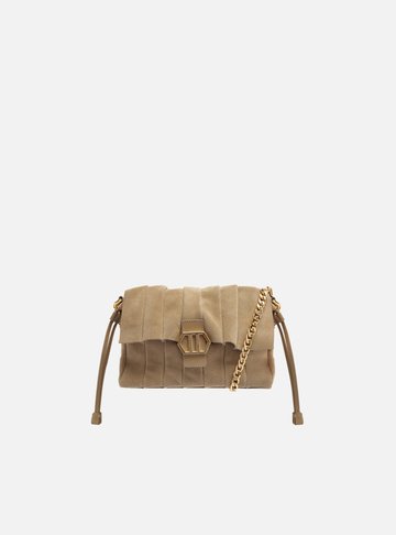 Bolsa Cinza Média Alça Dourada