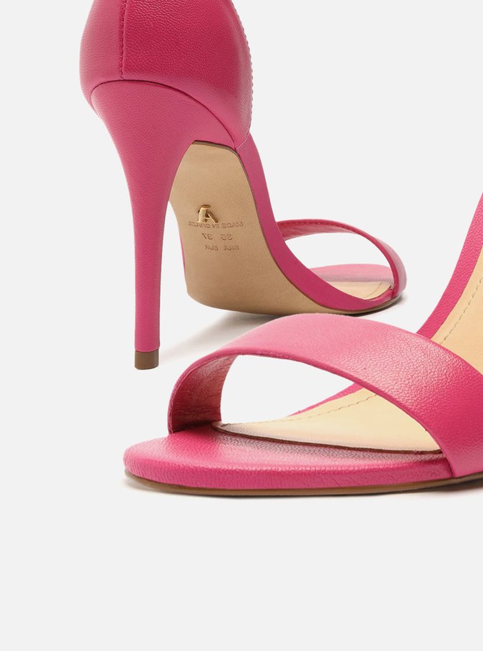 Sandália Rosa Pink Couro Salto Alto Fino Isabelli