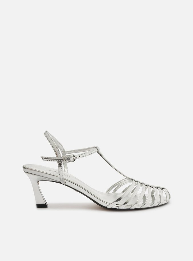 Sandália Prateada Salto Baixo Fino Tiras Arezzo