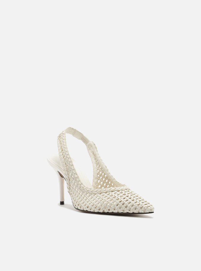 Scarpin Branco Tressê Bico Fino Slingback