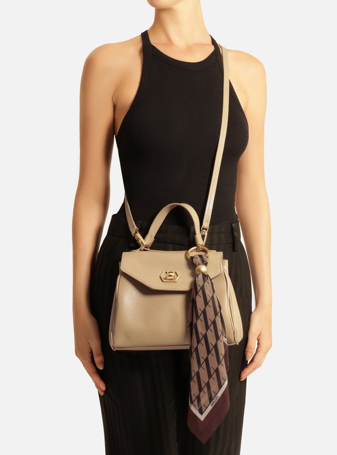 Bolsa Satchel Bege Couro Pequena Lenço