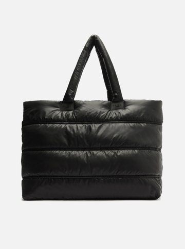 Bolsa Shopping Preta Puffer Nylon Sporty Grande