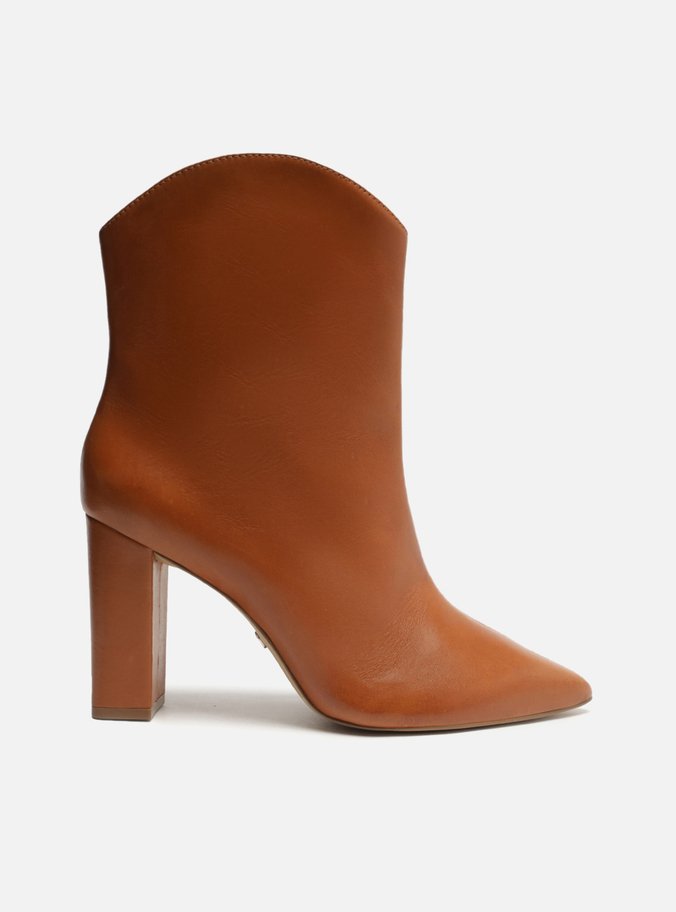 Bota Marrom Couro Cano Curto Salto Alto Western