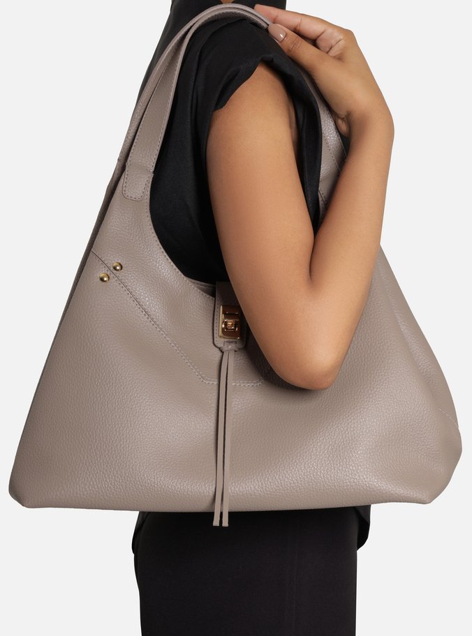 Bolsa Hobo Cinza Grande Metais