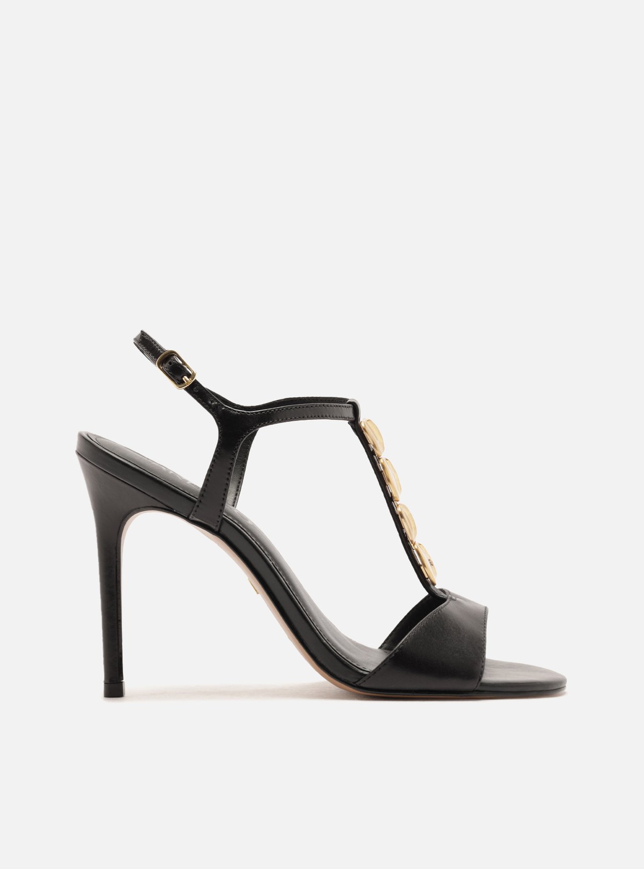 Sandália Preta Couro Slingback Salto Fino Metais — foto 1