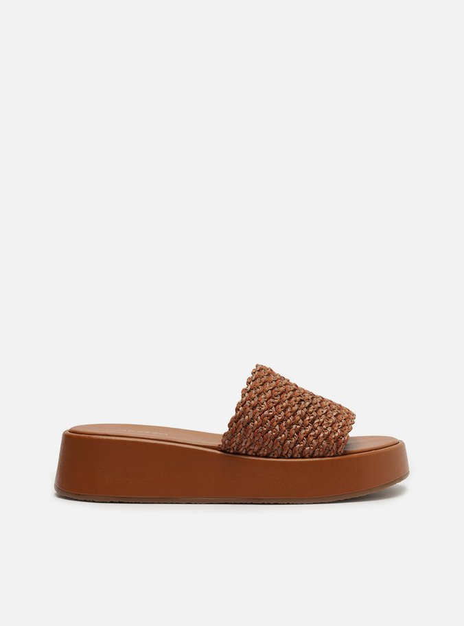 Tamanco Marrom Flatform Tira Única Trama