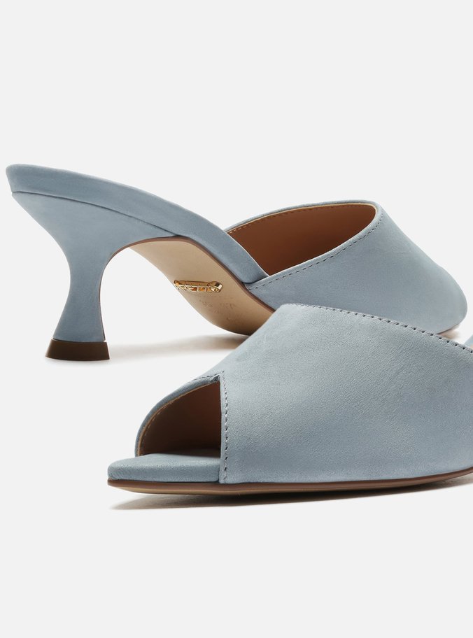 Mule Azul Nobuck Bico Folha