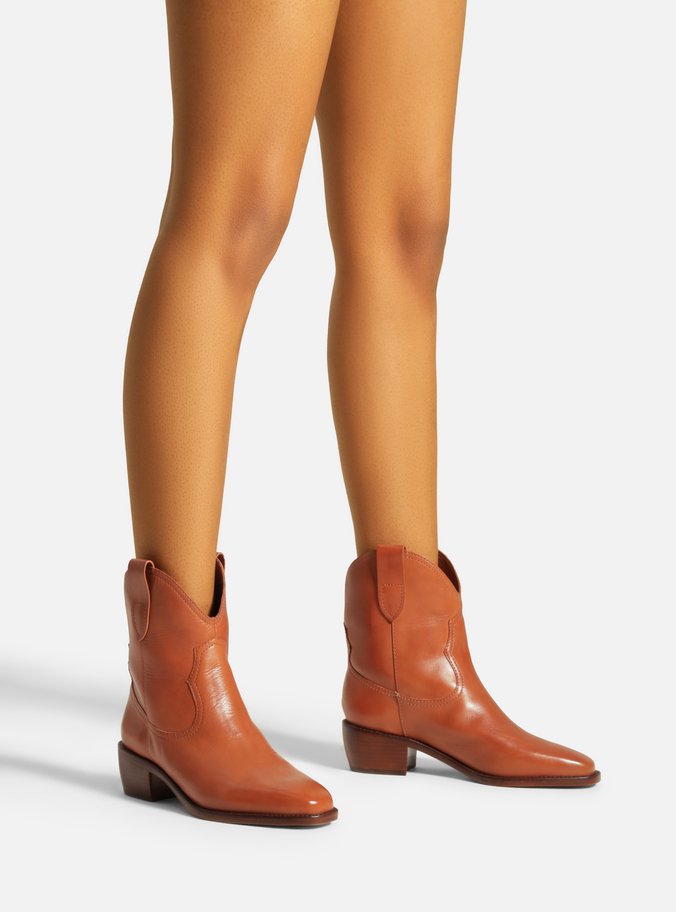 Bota Marrom Couro Cano Curto Western Alicia