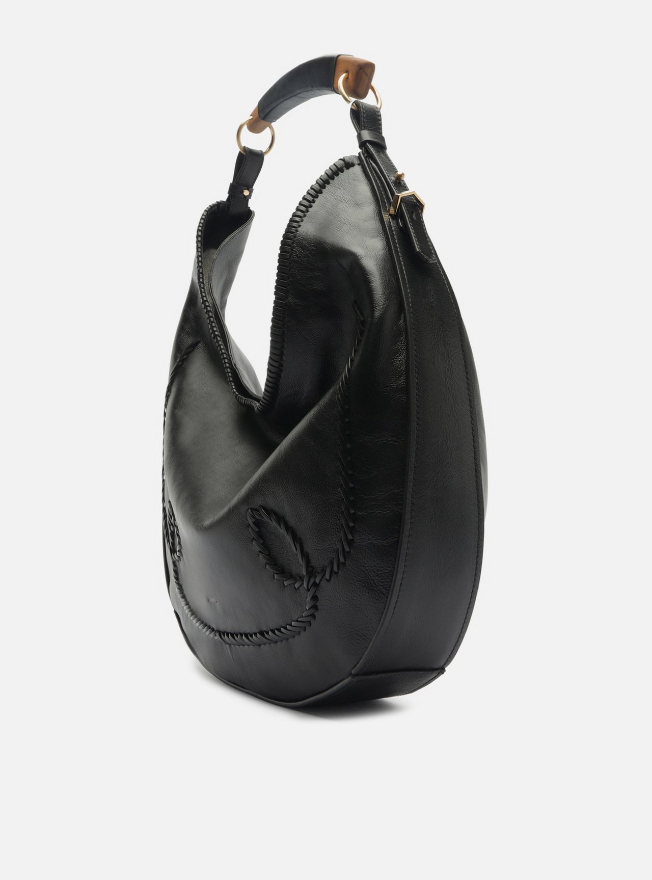 Bolsa Hobo Preta Couro Grande Tressê — foto 2