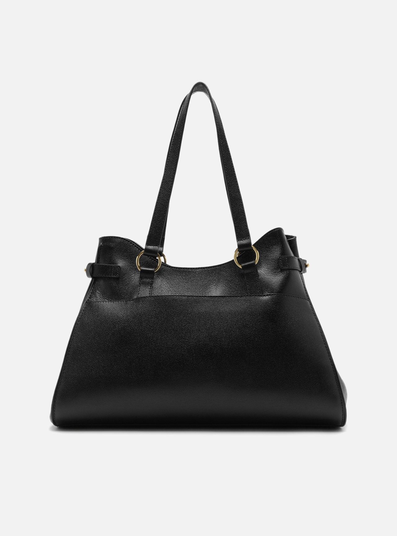Bolsa Shopping Preta Couro Grande Tiras Fivelas — foto 3