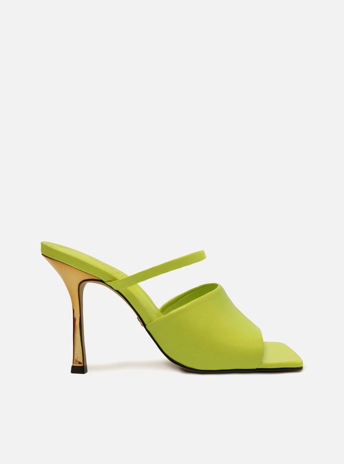 Mule Verde Couro Salto Fino Tira Larga