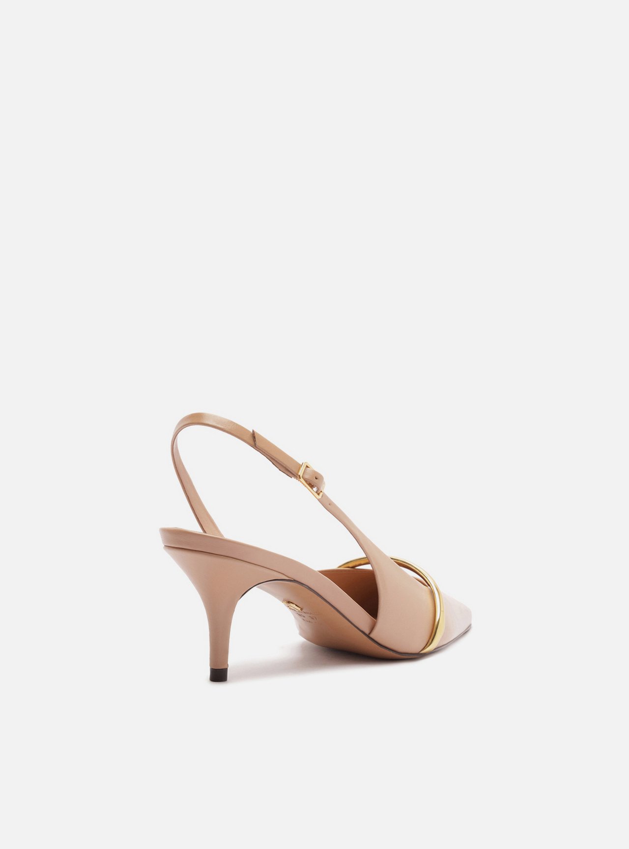 Scarpin Nude Slingback Salto Fino Metal Dourado — foto 3