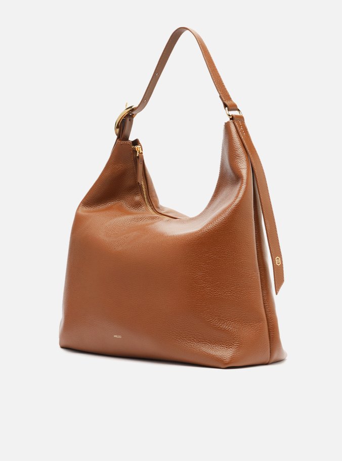 Bolsa Hobo Marrom Couro Grande Básica