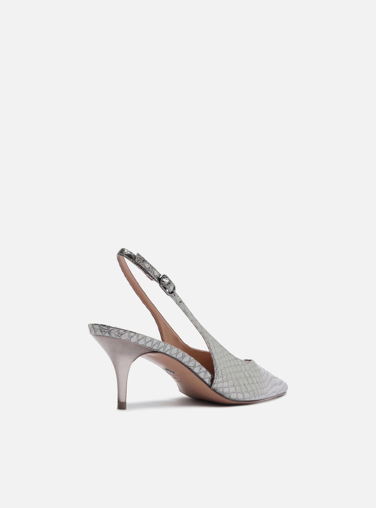 Scarpin Prateado Couro Salto Fino Fivela Slingback — foto 3