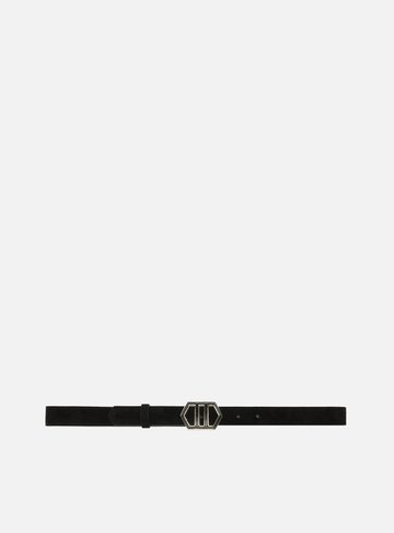 Cinto Preto Couro Fino Fivela Hexagonal