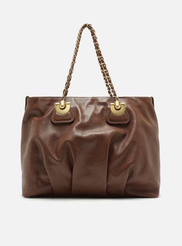 Bolsa Shopping Marrom Couro Grande Franzida