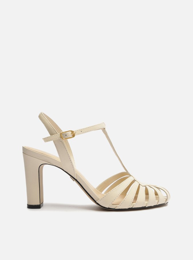 Sandália Off-White Couro Salto Bloco Multi Tiras