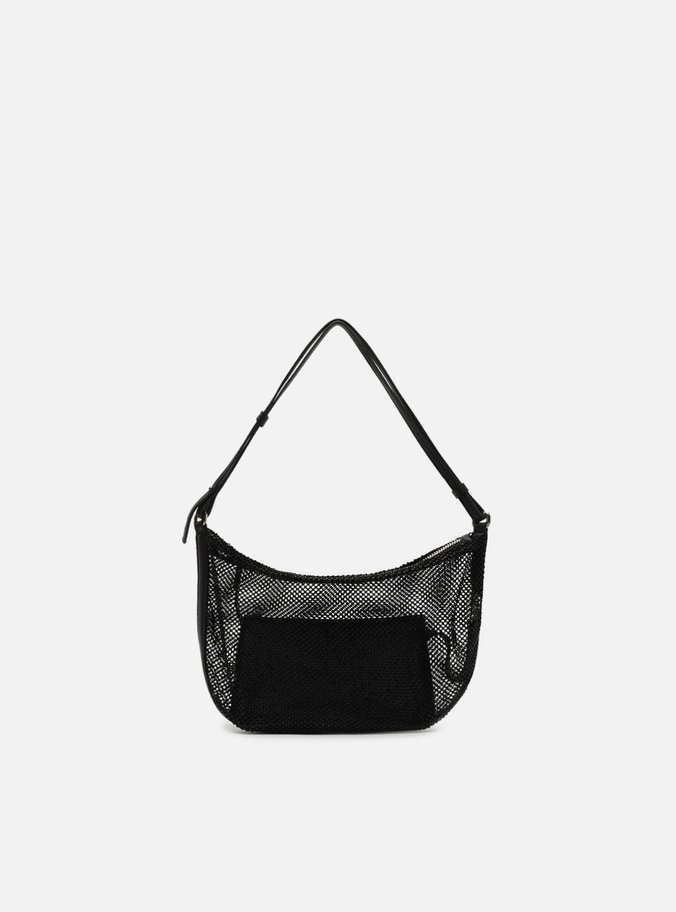 Bolsa Shoulder Preta Tela Strass Pequena