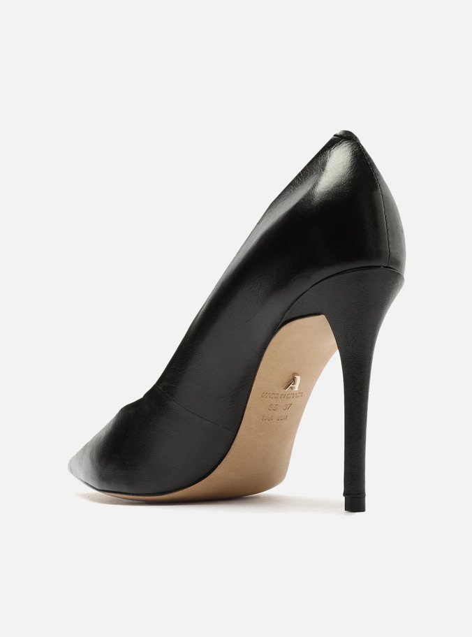 Scarpin Preto Couro Salto Alto Fino Clássico