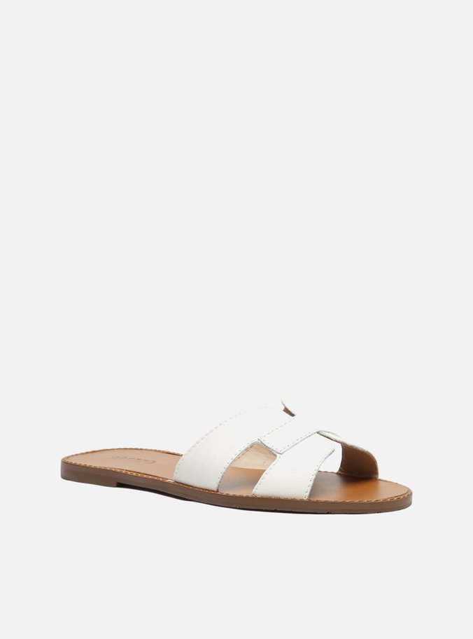 Rasteira Branca Couro Flat Tira H