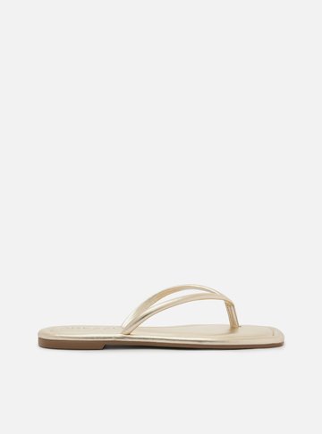 Rasteira Dourada Flip Flop Bico Quadrado
