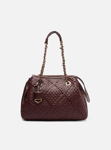 Bolsa Tiracolo Vinho Couro Tressê Cruzado Média