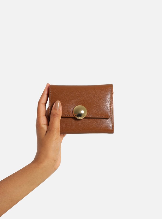 Carteira Marrom Couro Média Envelope Metal