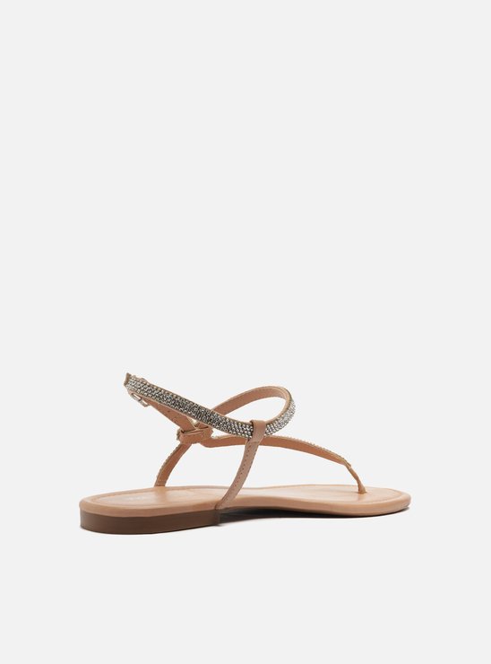 Sandália Rasteira Nude Tira Lateral Strass